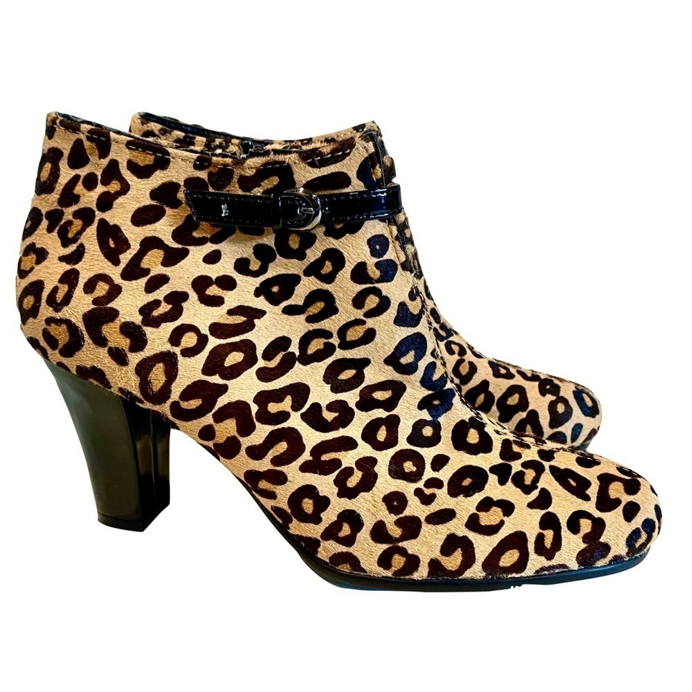 Aerosoles Patrol Car Leopard Print Ankle Boots Diamond Flex Outsole Size 7 M